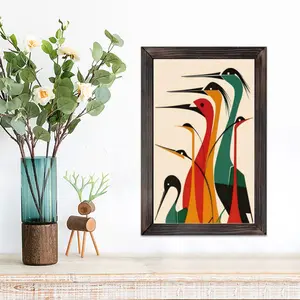 Vibrant Birds Framed Wall Art , Original Mid Century Modern Minimalist Wall Arts, Modern Minimalist Colorful Bird Crane Abstract Posters, Artwork, Home Bedroom Hotel Ddecoration
