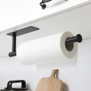 Stainless Steel Paper Towel Holder Adhesive Toilet Roll Paper Holder No Hole Punch Kitchen Bathroom Toilet Lengthen Storage Rack