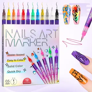 12-Color Nail Art Brush Set, Fast-Drying Design, Ideal for Dotting, Lines, 3D Embroidery, Nail Art Drawing, Professional Use, Artist Essential, Christmas Gift, Nail Art Markers