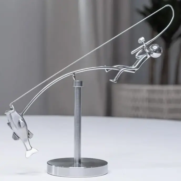 The Fisherman Balancing Sculpture, Kinetic Fishing Sculpture, Balance Art for Your Space, Metal Fishing Statue, Fishing Rod Balance Art, Metal Fisherman Statue, for Home, Office, Outdoor Sculpture, Office Decoration