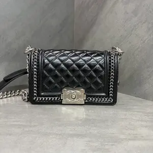 Pre-owned CHANEL Chained Boy Flap Bag Quilted Glazed Calfskin Small