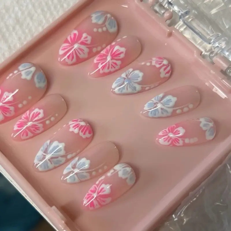 Handmade Gel Press on nails| Hibiscus Flowers