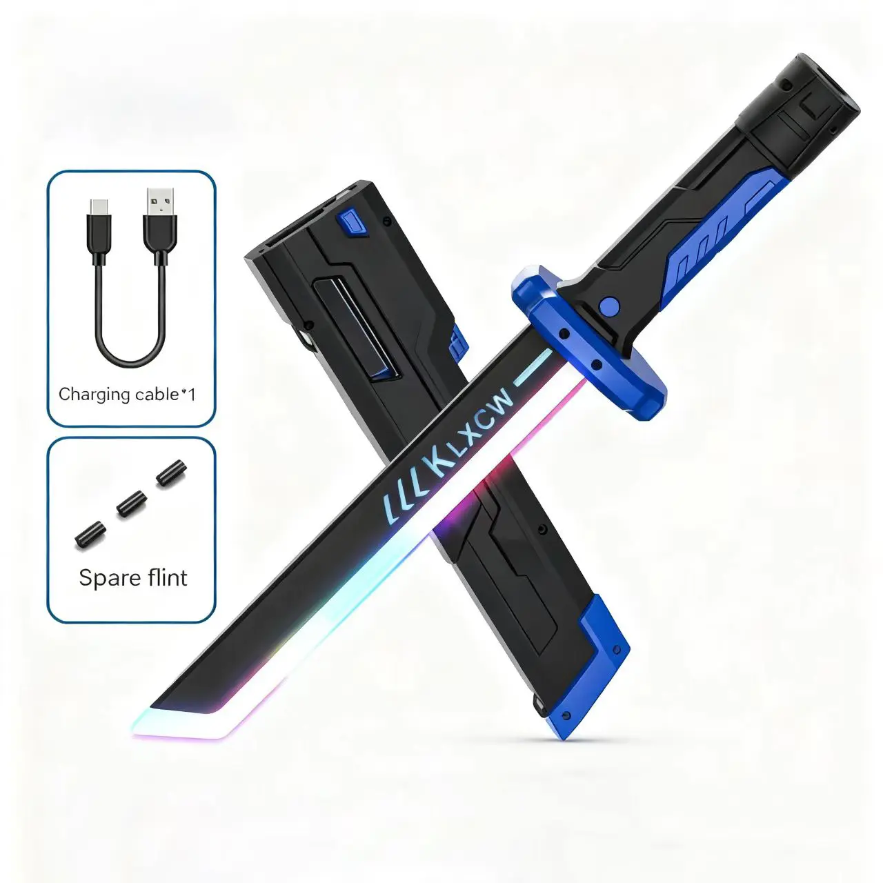 17.5 Inches Cyberpunk Electric FX Sword – Spark Blade with RGB Lights, Sound Effects, and Replaceable Flint