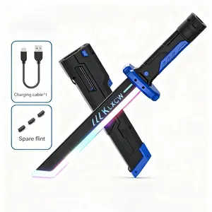 17.5 Inches Cyberpunk Electric FX Sword – Spark Blade with RGB Lights, Sound Effects, and Replaceable Flint