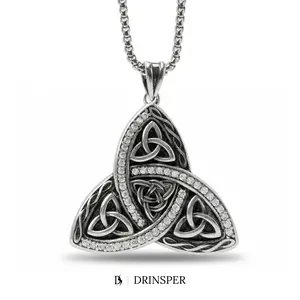 DRINSPER Vintage Celtic Knot Which Knot Pendant Necklace for Women, Silver Plated Copper Trinity Knot Jewelry with Cubic Zirconia, 18" + 2" Box Chain, Gothic Celtic Style Fashion Necklace Gift for Daily Wear, Festivals and Occasions