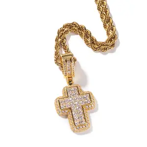 ICED Cross Pendant Necklace Men Women Hip Hop CZ Cross Rope Chain Necklace 18/20/22/24/26Inch