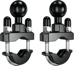 2 Pack, Handlebar U-Bolt Mount Base with 1'' TPU Ball for Rails 0.5'' to 1.25'' in Diameter, Compatible with RAM Mounts B Size 1 inch Ball Double Socket Arm & Bike Motorcycle Phone Holder