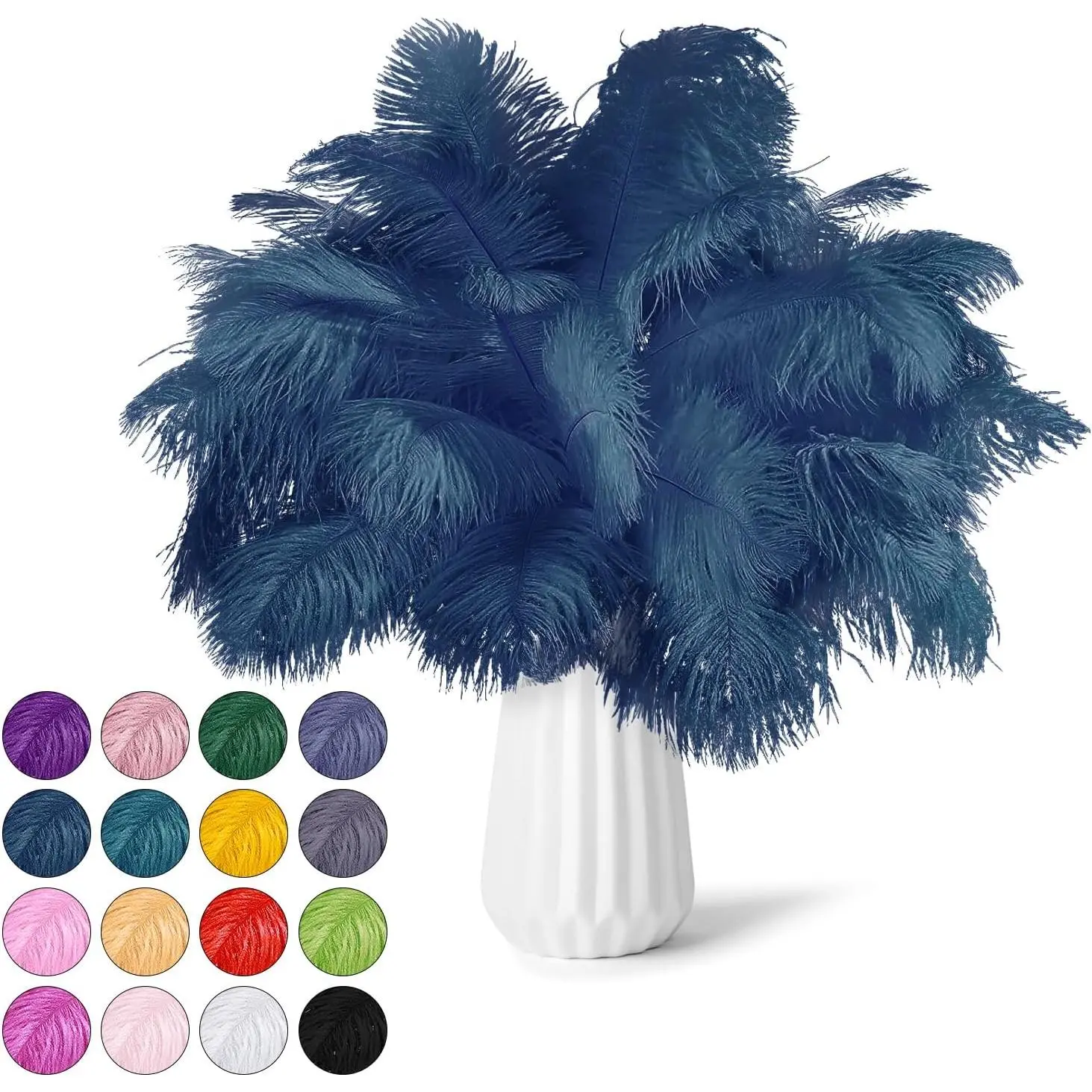 30-Pack Navy Blue Natural Ostrich Feathers (9-12in/23-30cm) - Soft Texture, Unique Mix, Distinct Shape Party Decoration Supplies for Weddings, DIY Table Centerpiece Home Decor