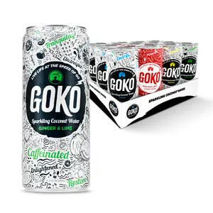 Goko - Ginger & Lime Sparkling Caffeinated Coconut Water Energy Drink - 95mg Natural Caffeine - No Added Sugar - 80Cal Clean Energy