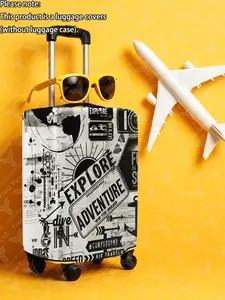 Explorer Pattern Luggage Cover, Durable Thick Fabric, Fits 20-28 Inch Suitcases, Travel Essential, Anti-Rip, Casual Style