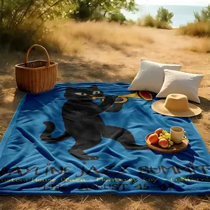 1 piece Black Cat Horn Jazz Festival 1986 Monterey, California themed flannel blanket - All-season comfortable flannel blanket, modern style, suitable for sofas and beds, digitally printed pattern, super soft and warm, 100% polyester material