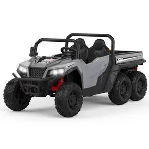 【Christmas Gift】24V 4WD 6-Wheel Electric Ride On Dump Truck with Remote Control,2 Seater Kids Dump Truck Toy for Big Kids Ages 3+,Includes Interactive Shovel,Dump Bed,LED Lights & Music Player-Grey