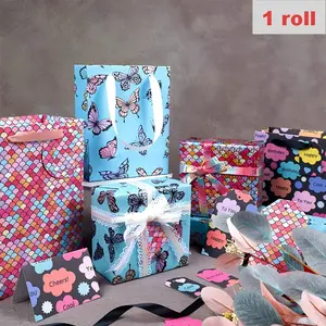 Sparkling Laser Holographic Gift Wrap Rolls ✨ Y2K Aesthetic Butterfly & Leopard Designs | 17x118" Glitter Wrapping Paper | Viral Party Supplies | Gift Box Wrapping 🌈