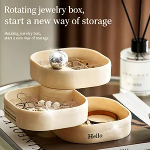360° Rotating Jewelry Box, 3-Tier Storage Organizer, Abs Material, Multiple Compartments, Space-Saving, Elegant Gift Idea