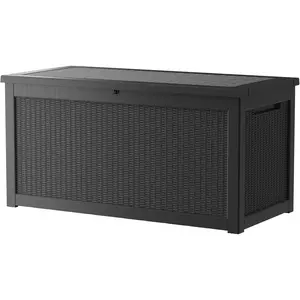 TARKARI 320 Gallon Lockable Resin Deck Box, Waterproof & UV-Resistant Outdoor Storage Box for Outdoor Cushion Storage, Garden Tools & Pool Accessories Storage, Black