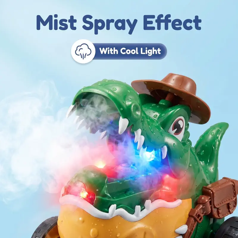 Kid's Electric Crocodile Jumping Car Toy - Mist Spray, Light & Music, Stunt Actions, Jump Forward, 1-Click Demonstration, Upright Walking, Floor-Friendly Wheels, 30+ Mins Playtime rc cars rc
