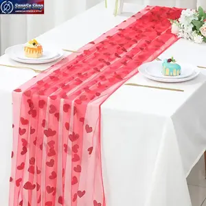Red Gold Heart Mesh Table Runner 75×180cm, Romantic Wedding Bridal Shower Table Decor, Elegant Anniversary Birthday Party Dining Table Flag Runner, Lightweight Shimmering Love Theme Table Decoration for Home Event Celebration Romantic Dinner Setup