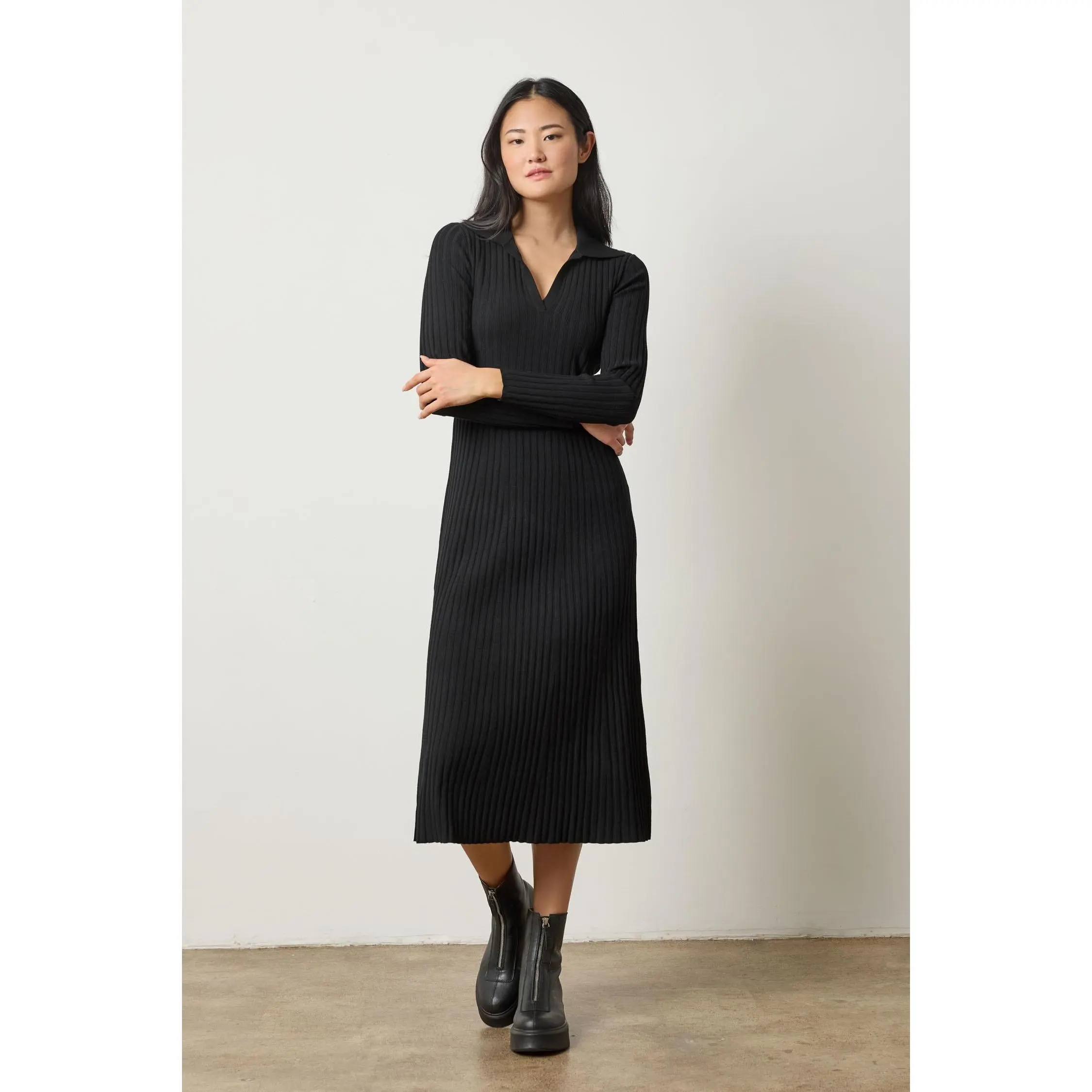 Long Sleeve Rib Henley Dress