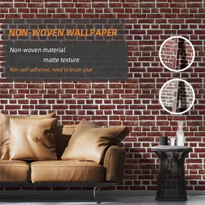 Red Imitation Brick Wall Pattern Retro Industrial Style, Wallpaper (Non-woven Material) Matte Texture DIY Home Decor Sticker, Living Room Wall Retro Space Transformation Furniture Renovation Multi-Scene Application