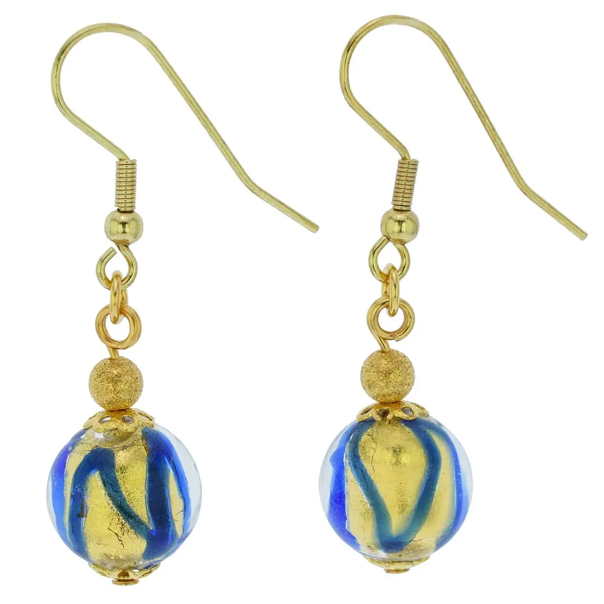 Women's Classic Elegant Gold Murano Glass Royal Blue 0.5-Inch Ball Drop Earrings - Venice Costume Jewelry Accessories for Casual Wear, Female Fashion Accents