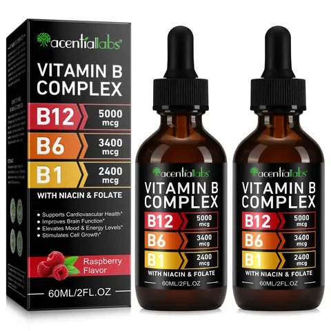 Liquid Vitamin B Complex Supplements for Women - Methylcobalamin B12, B6, B1, B9 - Supports Metabolic Health, Brain Function, Healthy Skin, Cell Growth, Energy Boost, Mental Performance - Non-GMO, Gluten-Free (Pack of 2)