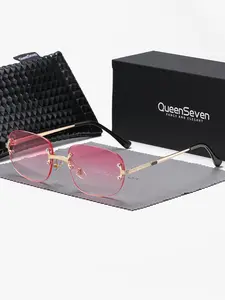Queenseven 1 Piece Unisex Frameless Sunglasses，Oval Frame Sunglasses UV400 Cute design