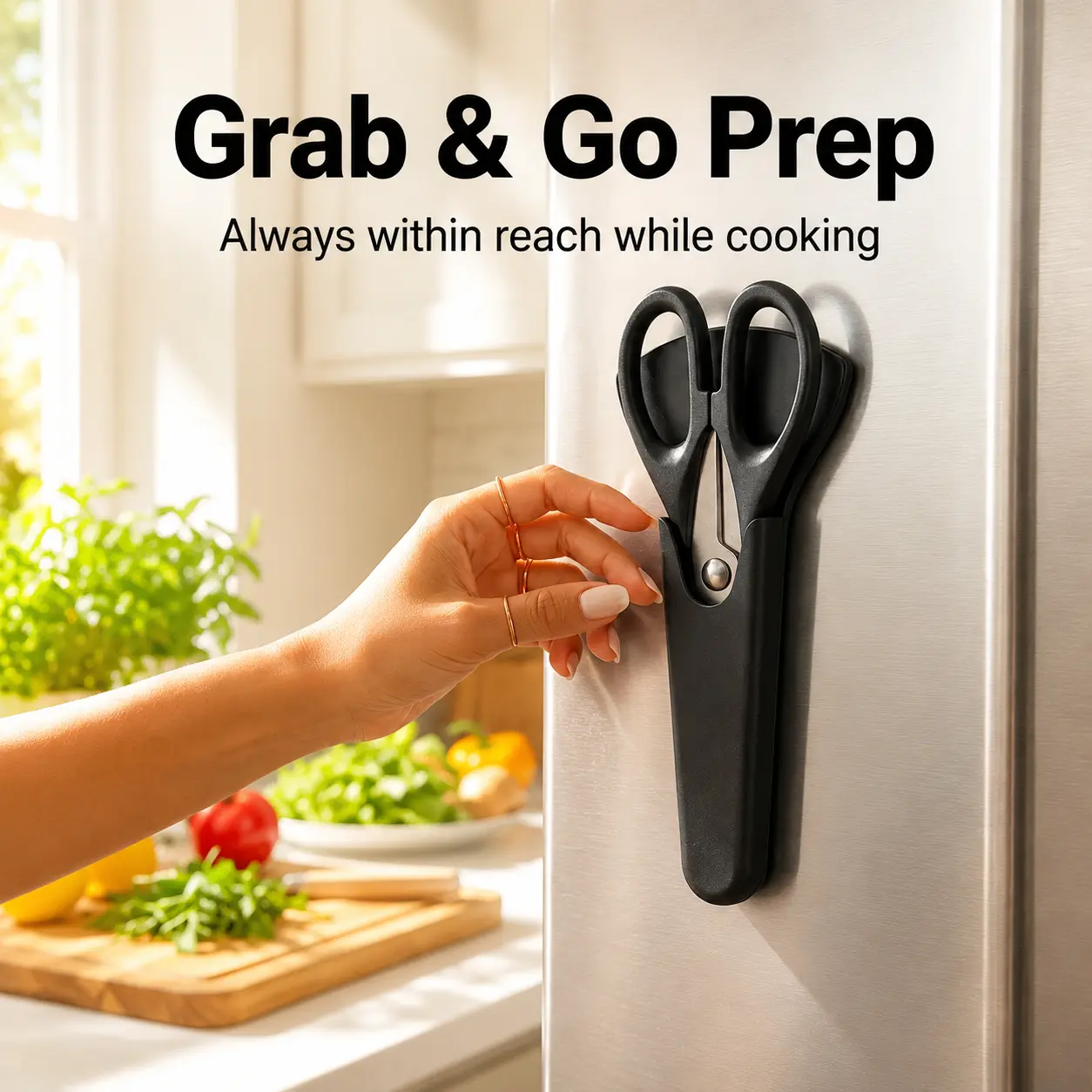 Black Magnetic Kitchen Shears with Fridge-Mount Protective Cover - Heavy-Duty Stainless Steel Scissors for Fast Meal Prep, Chicken Cutting - Space-Saving Kitchen Essential for Easy Cleanup, Cooking Kitchenware Cutter-A