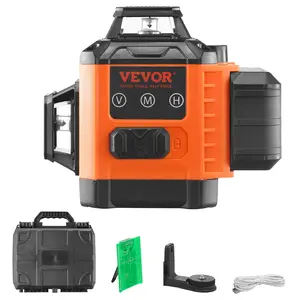 VEVOR 100ft Self Leveling Laser Level, Manual Green 3 x 360° Cross Line Laser, Remote Control Manual Self-leveling Mode & IP54 Waterproof 8h Continuous Working Time Line Laser, Battery/Stand Included