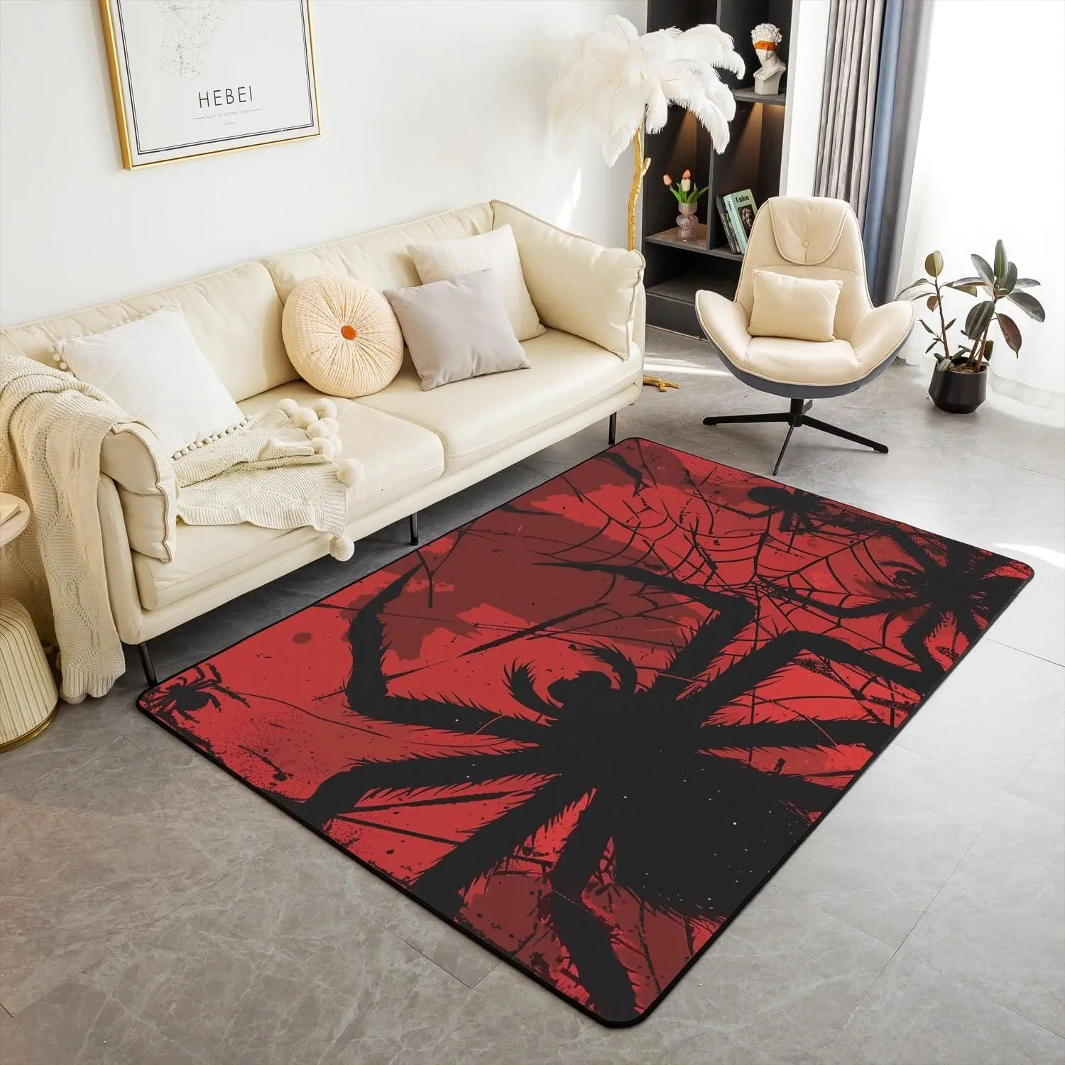 Spiders Living Room Rugs Bedroom Area Rug Scary Spider Pattern Decor Carpet Red Indoor Floor Mat Soft
