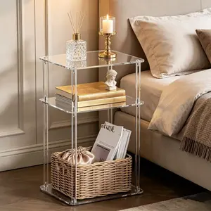 Modern Transparent Acrylic Side Table, 11.8 X 7.9 Inches, Mini Tea Table for Living Room, Bedroom Bedside Shelf, Multi-Layer Storage