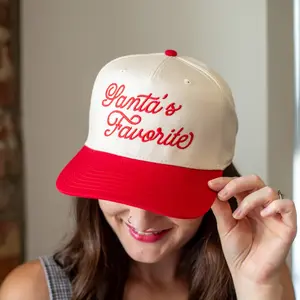 Santa's Favorite Trucker Hat Red Christmas - Cream and Red Design for Festive Wear