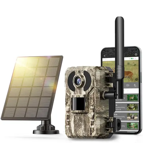 4G LTE Solar-Powered Cellular Trail Camera Hunt Gear - 3rd Gen, 2700 Live View, Remote Phone Access & Playback, 0.2s Fast Shots & Trigger Time, Motion Activation, Night Vision, Built-in SIM Card, 30-Day Complimentary Trial