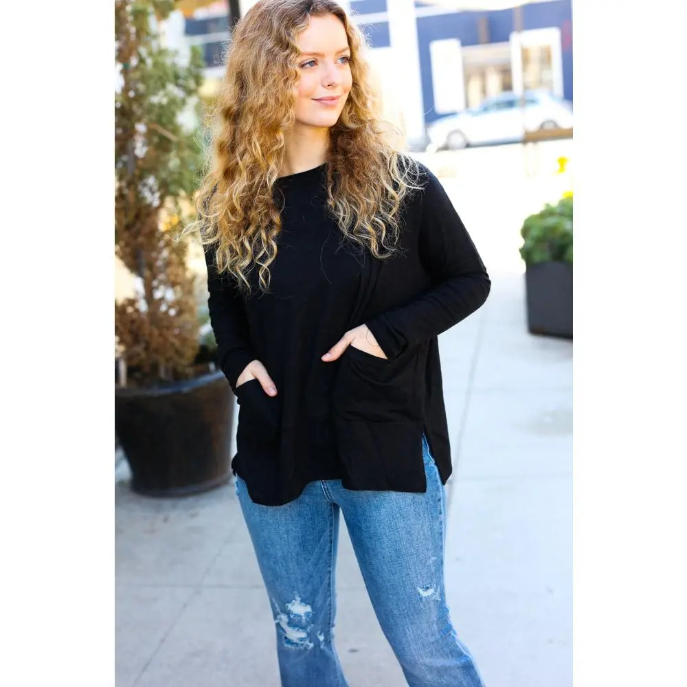 Sublime Black Hacci Dolman Pocketed Sweater Top