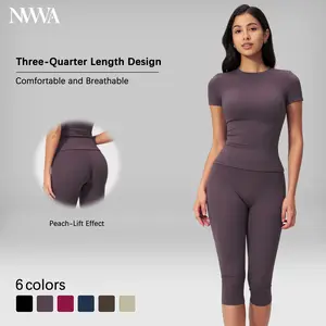 NVWA Women's Summer Outfit Set: Slim-Fit Crop T-Shirt Paired with High-Waisted, Butt-Lifting Leggings. Crafted from Lightweight, Breathable, and Quick-Drying Fabric—An Essential Ensemble for Yoga, Running, Fitness, and Other Outdoor Activities