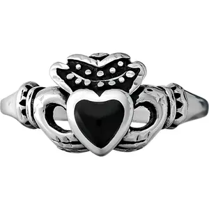 Size 7 Black Resin inlaid Small Cowboy Claddagh Ring