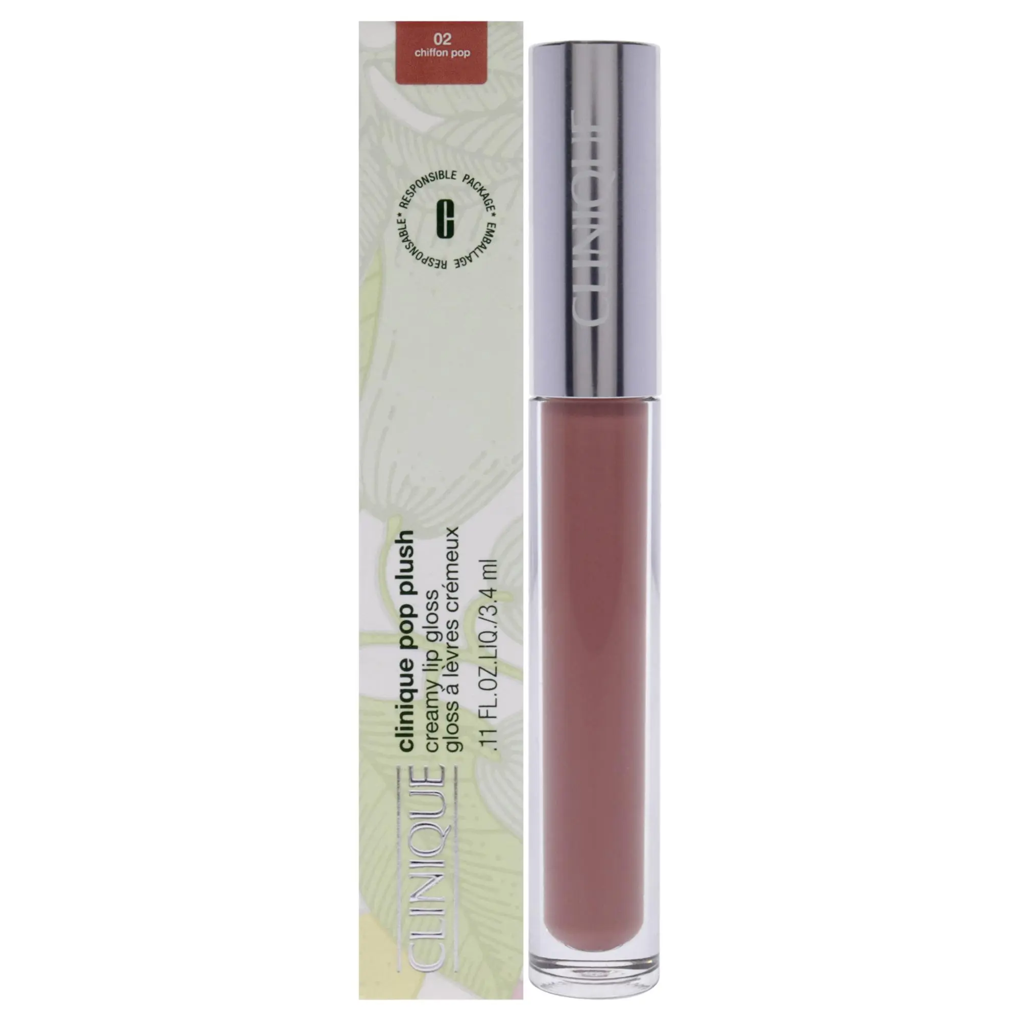 Clinique Pop Plush Creamy Cosmetic Lip Gloss - Women's 02 Chiffon Pop, Glossy Makeup, 0.11 oz