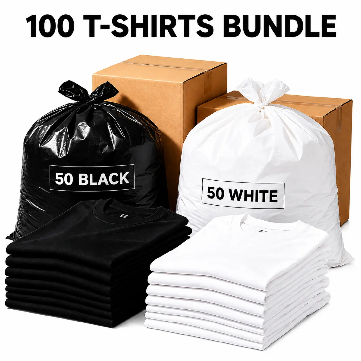 100 Pack Blank T-Shirts Bundle, 50 Black & 50 White Unisex Short Sleeve Crew Neck Tees, Bulk Plain Shirts for Screen Printing, Heat Transfer, Custom Apparel, Events, Teams & Small Business Supplies Casual Classic