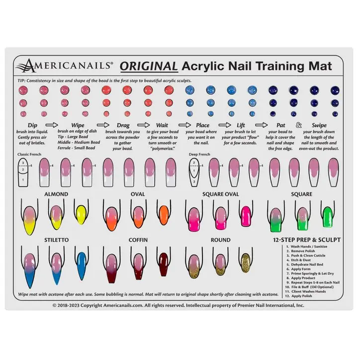 Americanails Original Acrylic Nail Art Training Mat - 15.75in x 11.75in Acetone-Resistant Silicone Mat for Nail Techs, Manicure Practice