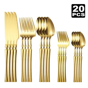 20PCS Stainless Steel Silverware , little  silverware,kitchenkitchen accessories，kitchen essentials，knives kitchen set，kitchen supplies,cool kitchen gadgets Kitchenware Cutlery Dinnerware Service Set Dining Plate Set Tableware Set Dinner Sets