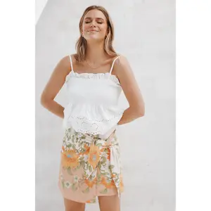 Calypso Wrap Mini Skirt - Yellow Spring Floral