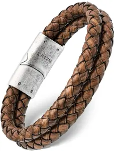 RTZN Double Brown Braided Leather Bracelet