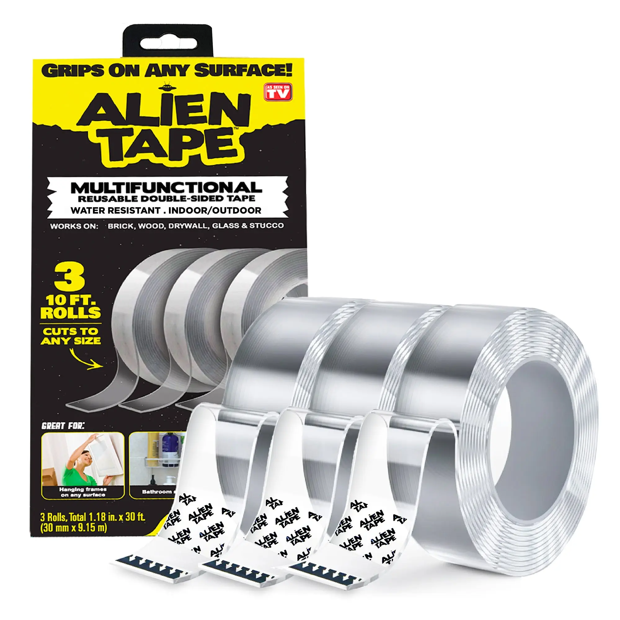 Alien Tape – Heavy-Duty Double-Sided Nano Adhesive Tape, Multipurpose, Removable & Washable, Transparent, for Mounting, Hanging, Carpet, Photo Frames, Posters & Décor Alien Tape – Heavy-Duty Double-Sided Nano Adhesive Tape, Multipurpose, Removable & Washable, Transparent, for Mounting, Hanging, Carpet, Photo Frames, Posters & Décor