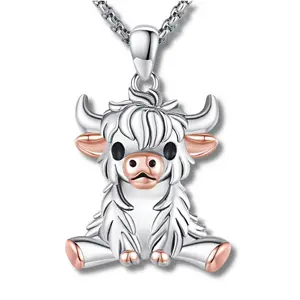DRINSPER Highland Cow Necklace 925 Sterling Silver Jewelry