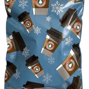 Christmas Coffee Cup Cappuccino Blue Poly Mailers Size 6x9 Shipping Bags