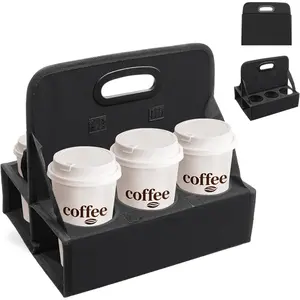 6-Cup Reusable Foldable Drink with Handle –Spill-Black Drink for Delivery, Office & Catering –Sturdy Beverage Organizer with Individual Compartments for Car, Travel & Events