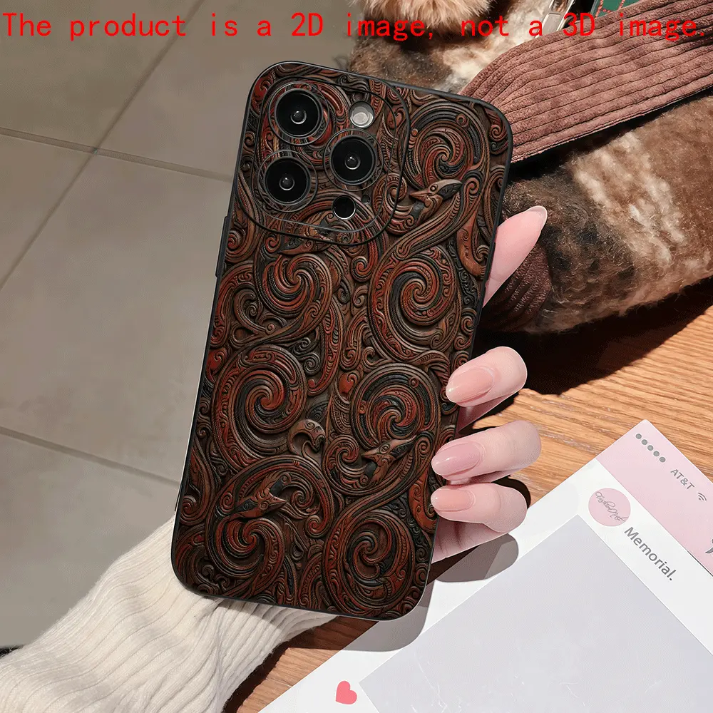 Phone Case - 2D Flat Printed TPU Phone Case Maori Polynesian Koru Swirl Carved Wood Pattern Suitable for iPhone 17 E Air Pro ProMax iPhone16 E 15 14 Plus 13 12 Mini 11 X XS MAX XR