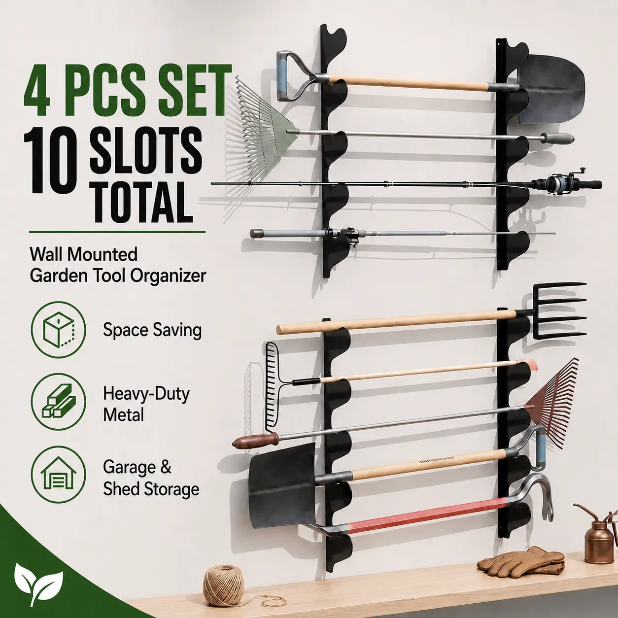 2/4PCS Wall Mounted Garden Tool Organizer, Heavy Duty Metal 5-Slot Tool Rack For Garage, Shed & Garden, Holds Shovels Rakes Brooms Mops, Space Saving Tool Hanger With Screws And Anchors