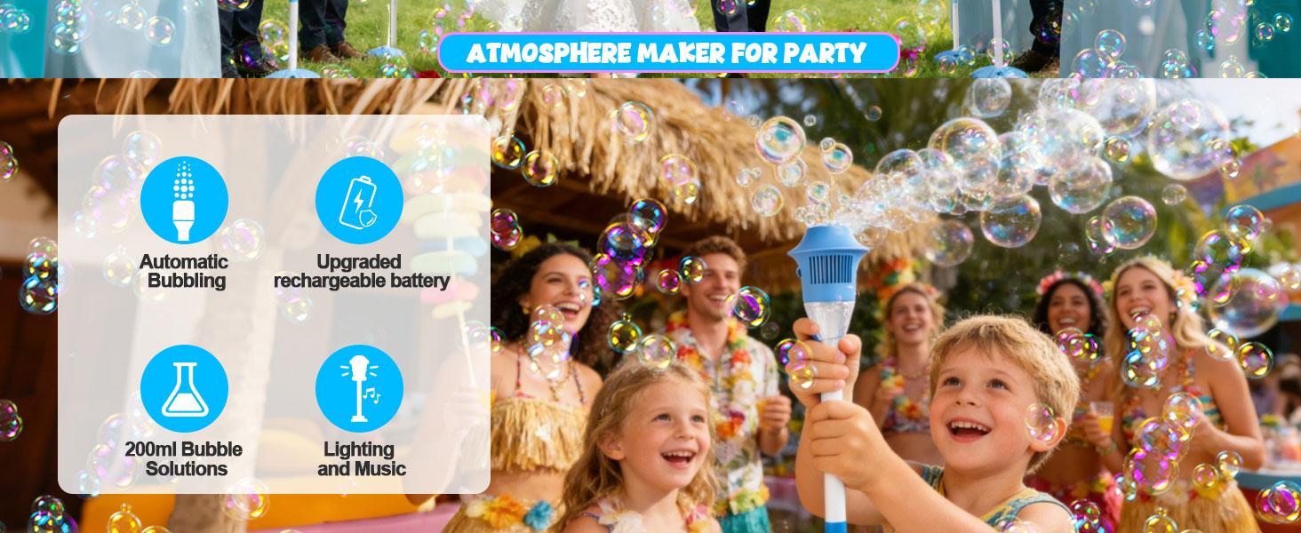 Automatic Bubble Machine for Kids,Standing Torch Bubble Maker with Light/Music for Toddlers, Height Adjustable Up 21 to 47 Inches,Pecfect for Birthday and Outdoor Party, Gifts