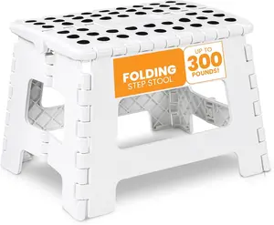 Home Modern Folding Step Stool with 9 Inch Height Holds Up to 300 lbs Lightweight Plastic Foldable Step Stool for Kitchen Bathroom Living Room White