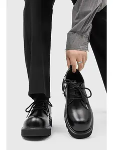 Men Derby Shoes Thick Bottom Solid Color Simple Classic Lace Up  Big Head Men Boots